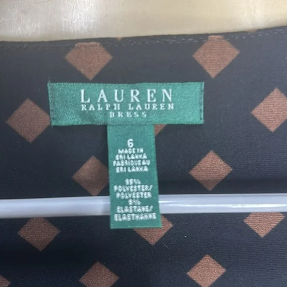 Ralph Lauren woman dress Sz 6 3/4 Sleeves Ruched side Black/Brown square pattern - Picture 5 of 6